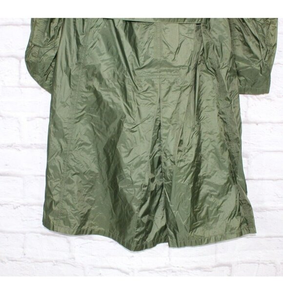 Nylon Green Rubber Coated Button Down Lined Long Raincoat Size 38 - Picture 8 of 10
